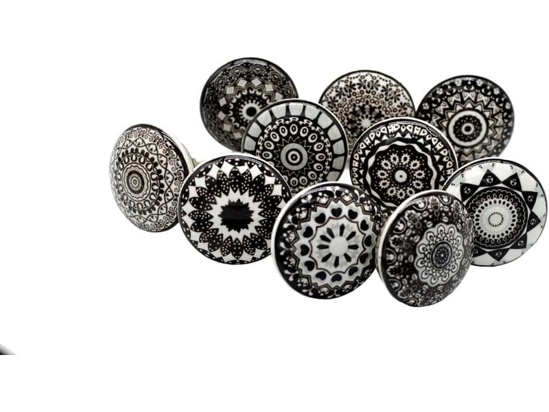  10 unités de boutons de céramique avec motif mandala, noirs  - Conforama C