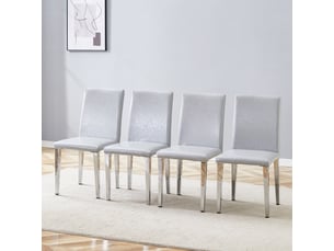 Lot de 4 chaises de salle à manger gris clair en cuir pu avec pieds en métal argenté, design moderne