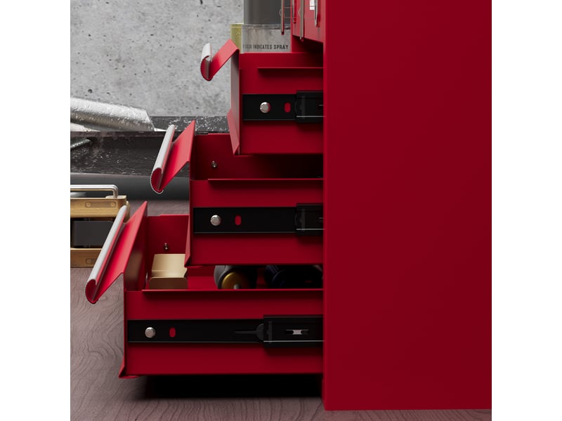  Coffre à outils vide 51 x 22 x 32 cm rouge en acier, 3 tiroirs et rangement supérieur verrouillable  - Conforama D