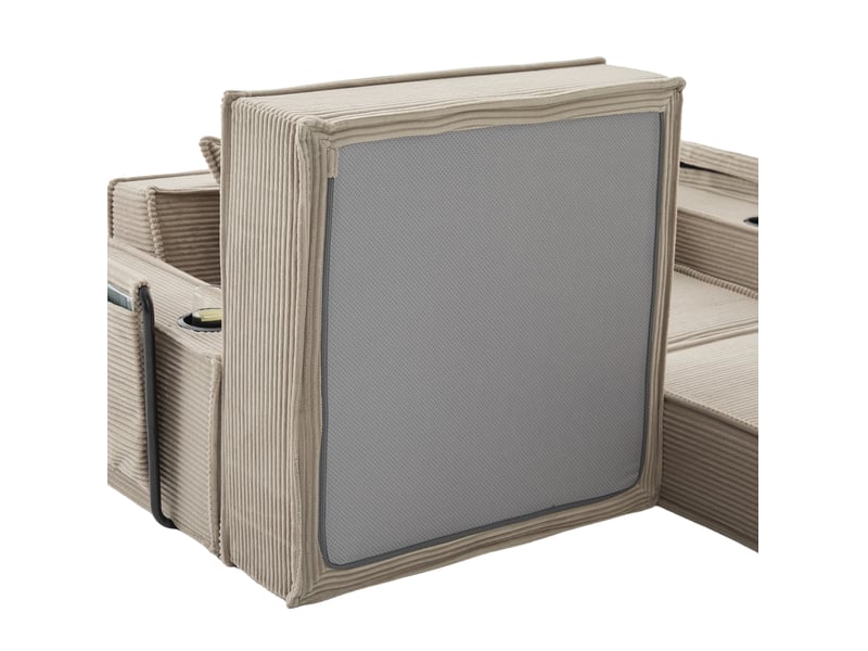  Canapé droit modulable 2 places en velours côtelé kaki avec 2 coussins et poches latérales pratiques  - Conforama D