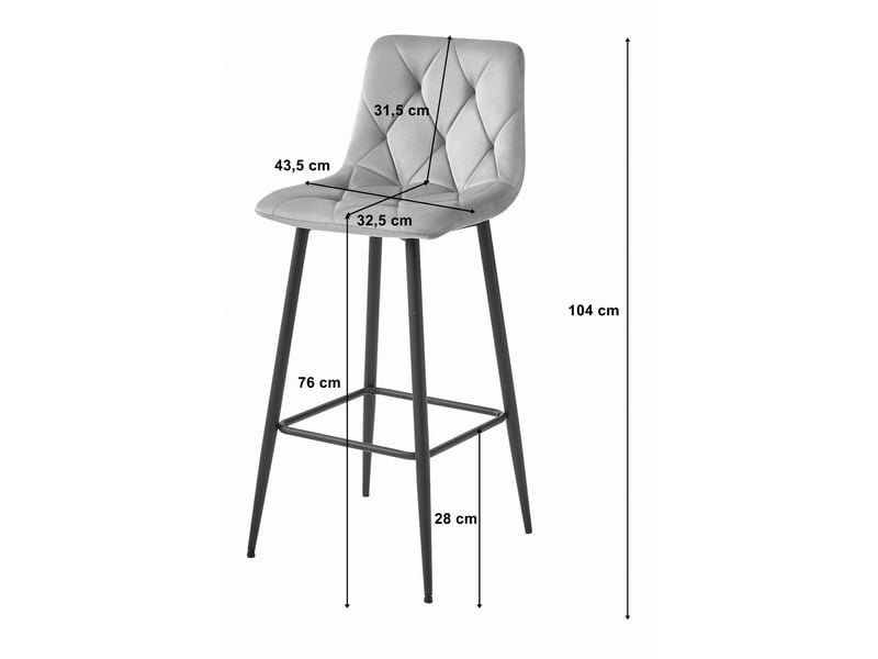 Valora 3 tabourets bar koda velours gris argenté pieds noirs Valora - Conforama R
