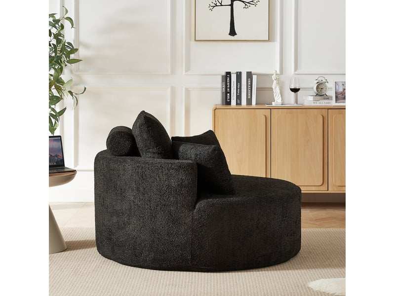  Fauteuil une place modenvie en chenille noire avec mousse, coussins et dossier, 127 x 127 x 82 cm, sans montage  - Conforama E