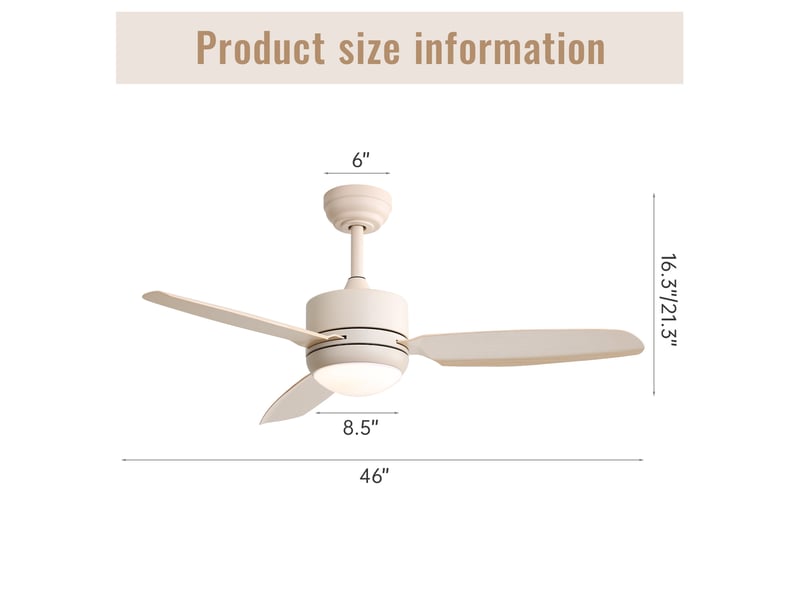  Ventilateur de plafond led 117 cm – blanc cassé – 3 pales abs, moteur dc réversible, télécommande, 6 vitesses  - Conforama C