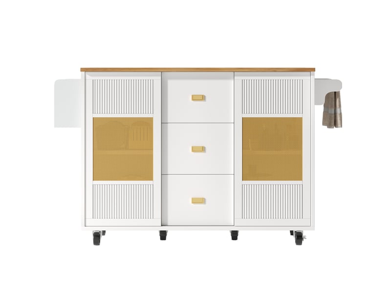  Îlot de cuisine 146,85x70x90 cm avec roulettes, tiroirs, portes coulissantes, mdf métal blanc  - Conforama A