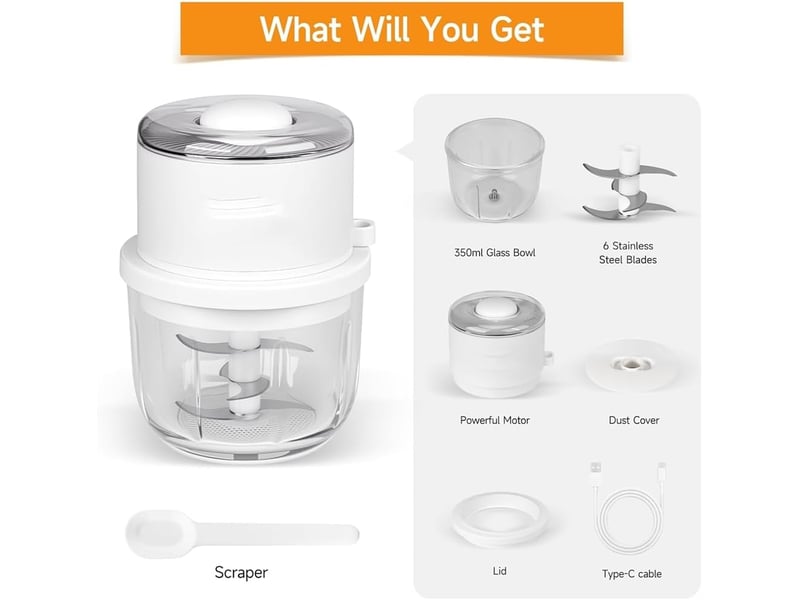  Hachoir à ail électrique mini mixeur robot culinaire portable hachoir à légumes broyeur d'oignons et d'ail  - Conforama E