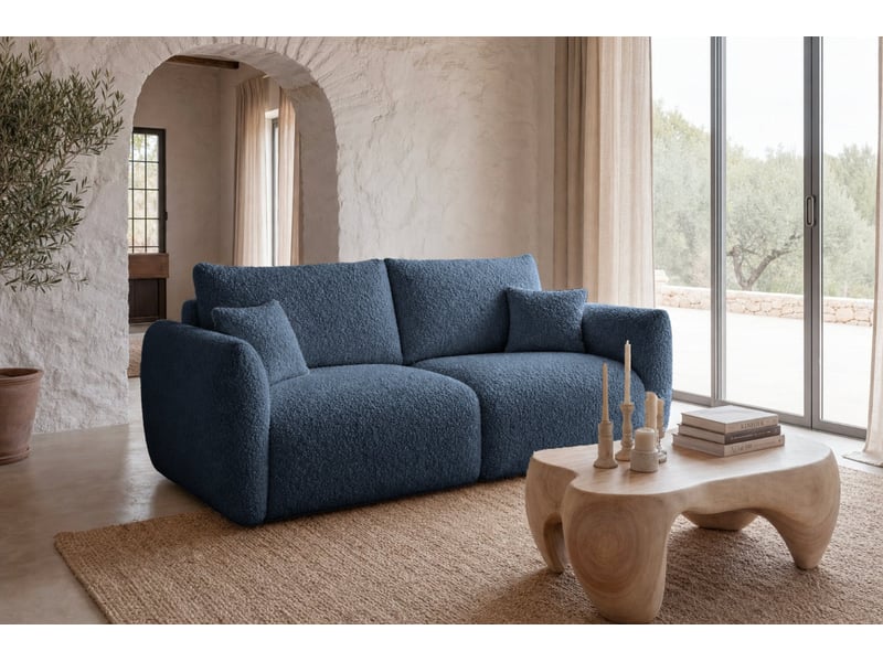  Elio mini - canapé droit convertible tissu bouclette 2 places bleu  - Conforama B
