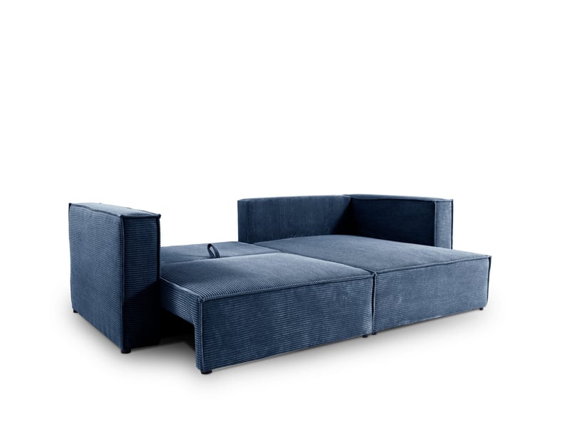  Canapé d'angle convertible en velours côtelé keymon bleu  - Conforama C