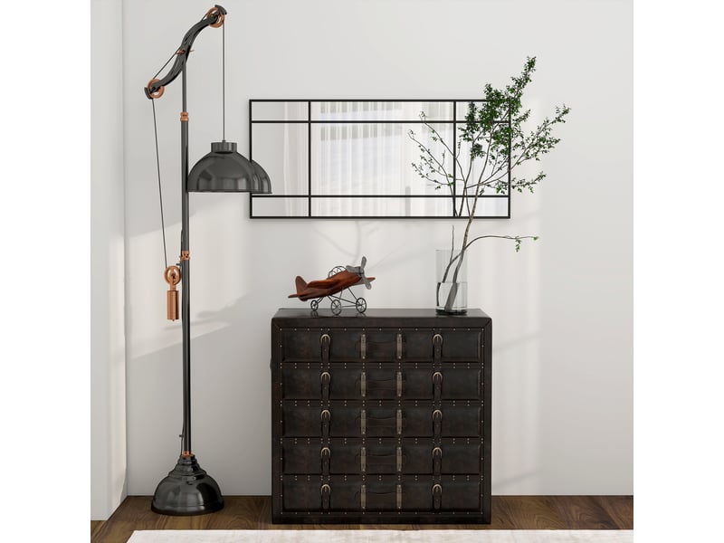  Miroir mural verrière rectangulaire style fenêtre, en métal noir - 110x50 cm, horizontal ou vertical avec 4 crochets  - Conforama W