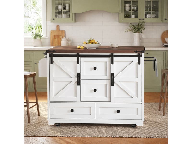 Desserte de cuisine avec plateau rabattable et rangement - lpospi - portes coulissantes, mdf blanc 142,5 × 73 × 92,5 cm - Conforama C