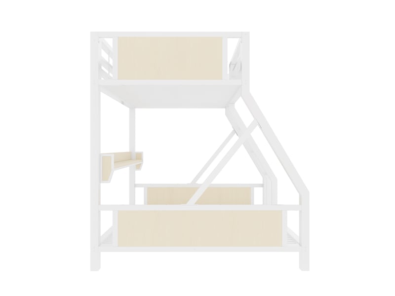  Lit superposé enfant 90x200 140x200 cm – blanc – led, étagère intégrée et structure métal bois - sans matelas  - Conforama E