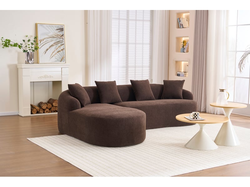 Canapé d’angle arrondi modulable 3 places en chenille marron, méridienne gauche - Conforama D