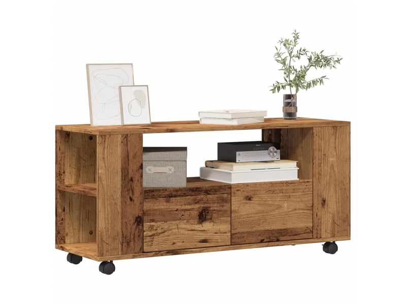  Meuble tv - banc tv - meuble de rangement avec roulettes vieux bois bois d'ingénierie  - Conforama B