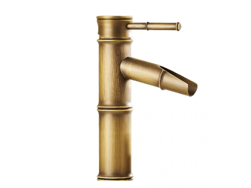  Robinet de salle de bain, mitigeur de lavabo en laiton, robinet à poignée unique en laiton antique et bambou, style court  - Conforama A