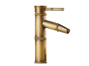Robinet de salle de bain, mitigeur de lavabo en laiton, robinet à poignée unique en laiton antique et bambou, style court