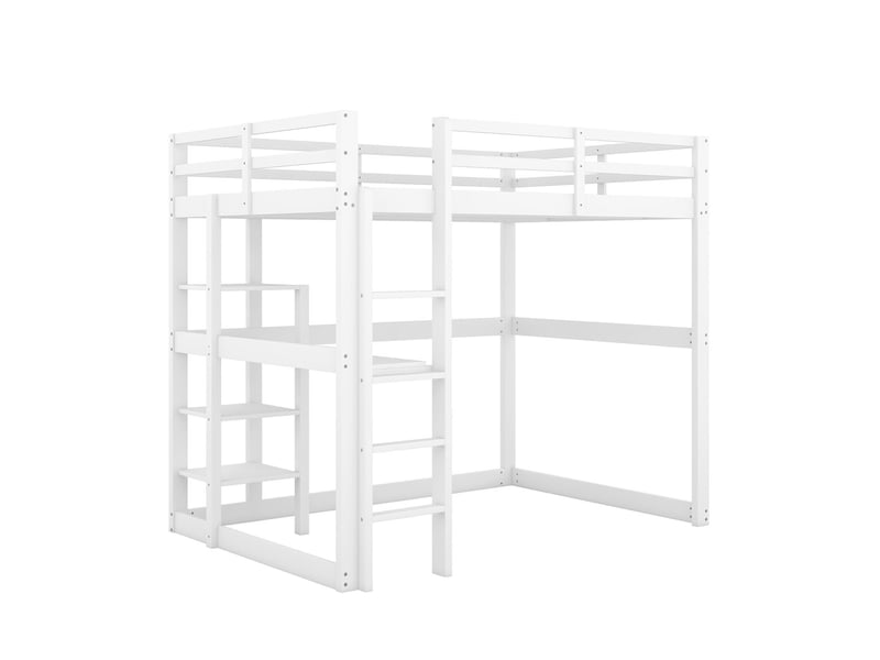  Lit mezzanine avec bureau 140x200cm - pin massif avec 4 étagères - lit mezzanine - blanc, gain de place, pour enfant et ado  - Conforama A