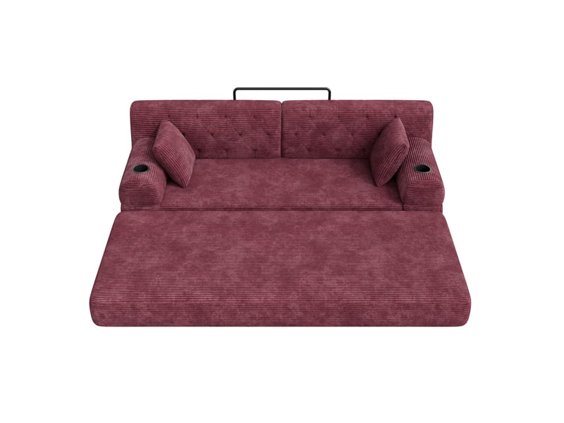  Canapé-lit 3 places 208x80x81 cm – rouge vin – dossier haut, 4 poches latérales et 2 porte-gobelets  - Conforama E