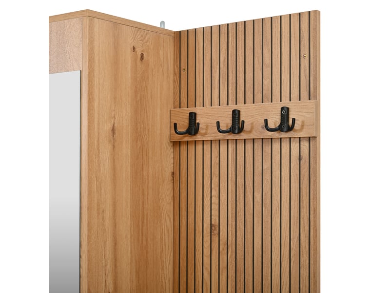  Vestiaire d'entrée avec banc, miroir et led, noir et naturel 120 x 32 x 178 cm GL12456S - Conforama D