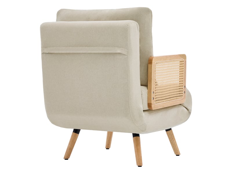  Fauteuil convertible beige 67,5x73x86,5 cm en tissu aspect lin avec dossier réglable et accoudoirs en rotin  - Conforama E