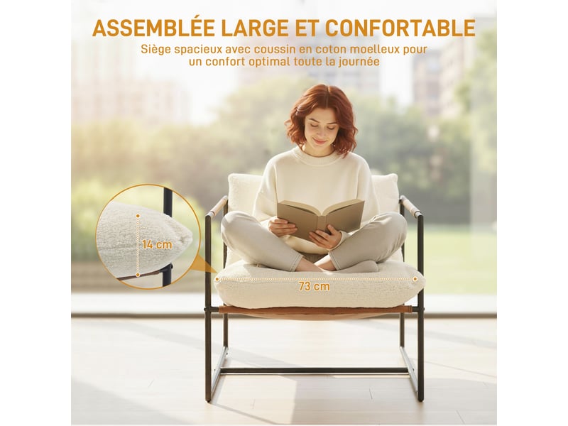  Fauteuil d'appoint en tissu bouclette et acier crème 77x91x80 cm  - Conforama D
