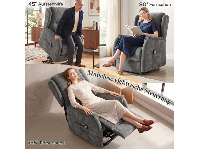  Fauteuil releveur électrique pour senior, relax gris foncé à 2 moteurs, dossier inclinable avec repose-pieds pour salon  - Conforama D