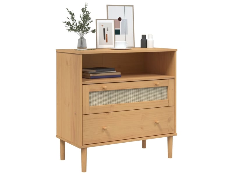 Buffet - bahut - meuble de rangement senja aspect rotin marron 80x40x80 cm bois massif de pin - Conforama C