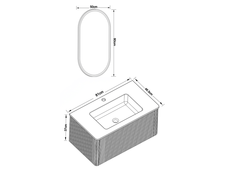  Meuble vasque suspendu blanc 81 cm avec miroir led ovale antibuée, 1 tiroir, design rainuré moderne  - Conforama C