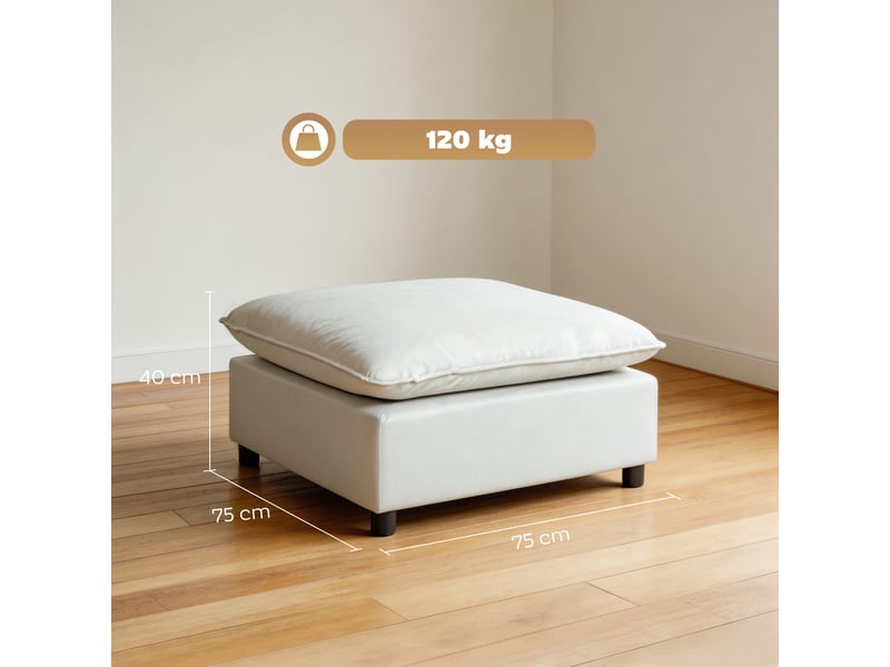 Repose pied salon carré, ottoman avec pieds en plastique, pouf salon pour chambre à coucher, entrée, gris, 75x75x40 cm - Conforama C