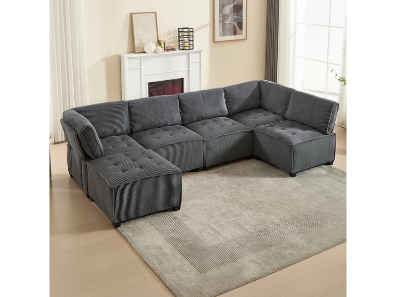  Canapé d'angle panoramique convertible 6 places velours gris canapé d'angle gris - Conforama D