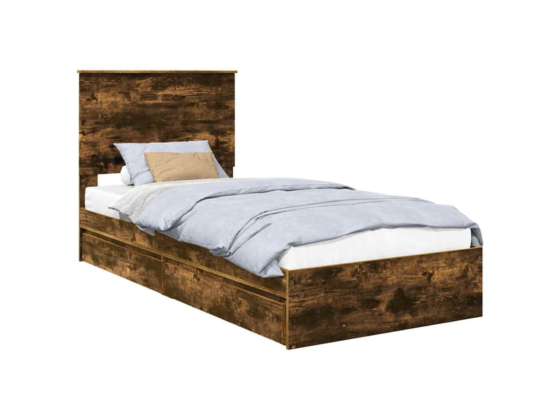  Lit simple- lit adulte -  lit de rangement chêne fumé 100 x 200 cm bois d'ingénierie  - Conforama A