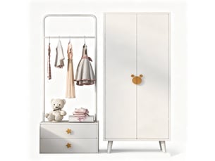 Ensemble armoire enfant 2 portes et penderie ouverte à 2 tiroirs, 140 × 55 × 170 cm, finition blanche, sur pieds