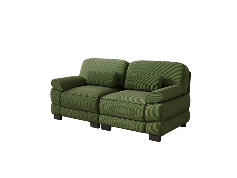  Canapé 2 places moderne à cadre modulable, coussin lombaire confortable, assise profonde, revêtement cord doux, vert, salon appartement  - Conforama A