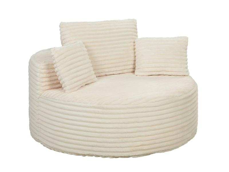 Fauteuil rond tcqpz 1 place 130 x 130 x 82 cm sans cadre rigide en velours côtelé crème - Conforama A