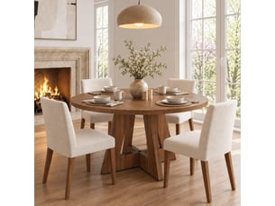 Table à manger ronde 120 cm pour 4 à 6 personnes, style scandinave minimaliste, table familiale, mdf noyer