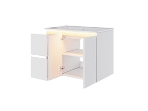 Meuble sous-vasque suspendu avec vasque led 2 tiroirs 2 portes blanc 76x47x57 cm