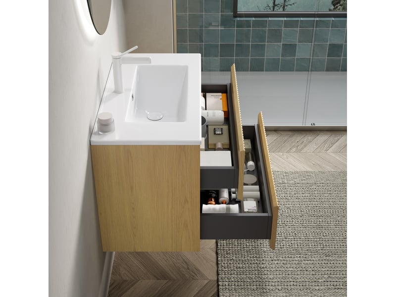 Meuble sous vasque mural avec vasque en céramique, 2 tiroirs à fermeture douce pour salle de bain 75 × 39 × 50 cm - Conforama D