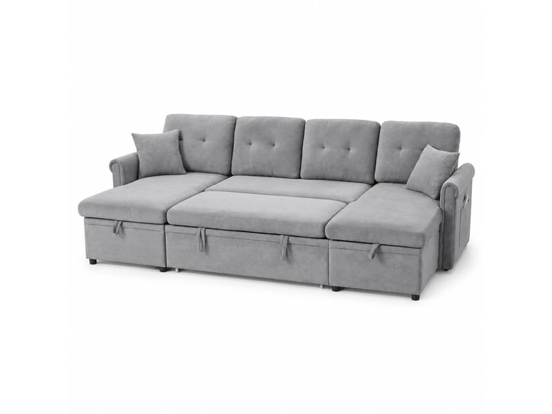  Canapé panoramique convertible tcqpz 4 places 266 x 130 x 85 cm avec rangements chenille gris  - Conforama A
