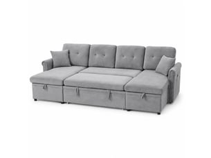 Canapé d'angle panoramique convertible TCQPZ 4 places Velours gris avec coffre de rangement