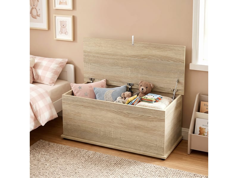  Coffre de rangement, banc de rangement avec couvercle rabattable et charnières de sécurité, naturel, 100 x 40 x 40 cm  - Conforama W