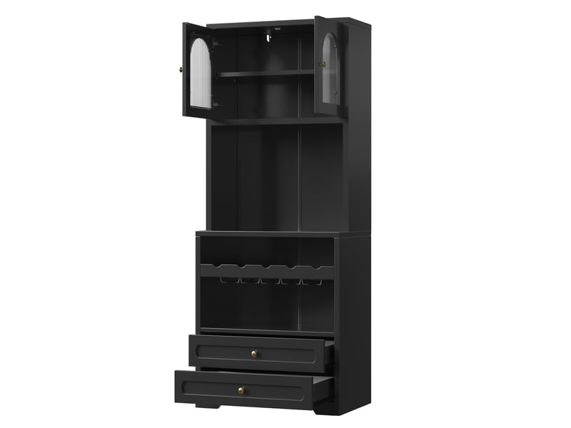  Vitrine haute, coloris noir, 140 × 40 × 180 cm, mdf, métal et verre, portes vitrées cintrées, led pilotable par application  - Conforama A