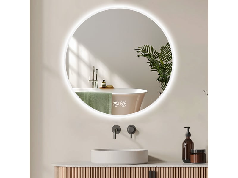  Miroir de salle de bain - 70x70x3 cm - avec led, anti-buée, variateur et 3 températures de couleur - blanc  - Conforama C