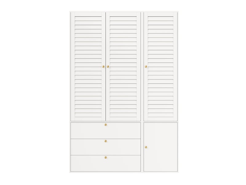  Armoire de chambre 135 x 50 x 200 cm, avec 3 portes à persiennes, 3 tiroirs et 2 tringles, armoire haute, blanc  - Conforama A