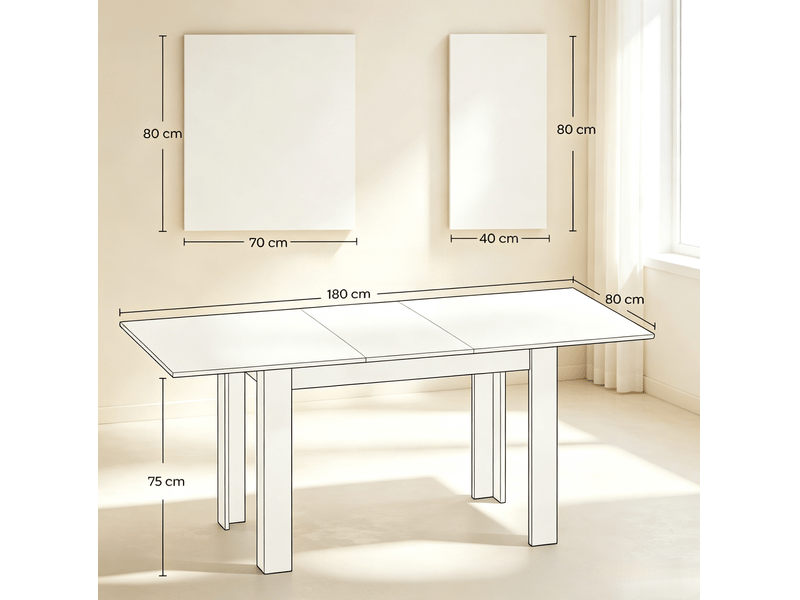  Table de salle à manger extensible pour 6 à 8 personnes avec rallonge, plateau en mélaminé, mdf et acier, blanc  - Conforama C