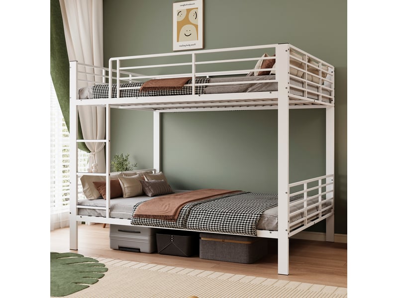 Lit superposé modenvie 140 x 200 cm en métal blanc mat avec échelle et barrière anti-chute  - Conforama D