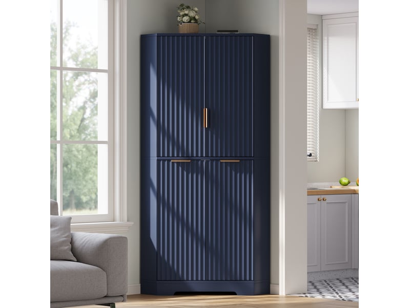  Buffet d’angle 60x60x172 cm, 4 portes bleu avec tablettes réglables, style moderne  - Conforama D