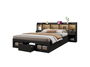 Lit avec rangement 140x200 cm <strong>OKWISH</strong>  <strong></strong> coloris noir