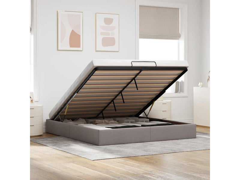  Lit adulte, lit double, cadre de lit ottoman sans matelas taupe 180x200cm tissu cf10461  - Conforama B