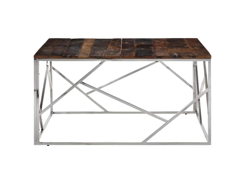  Table basse - table de salon - table à thé argenté acier inoxydable et bois de mélèze massif  - Conforama C