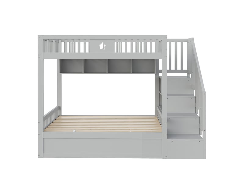  Lit mezzanine en bois gris 140x200 cm, rangement hydraulique, escalier et étagères  - Conforama A