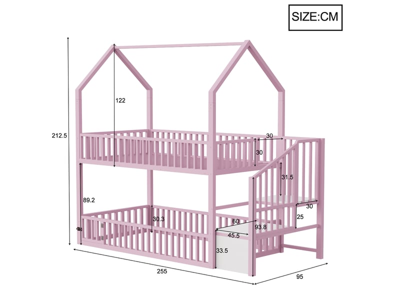  Lit superposé enfant 90 x 200 cm avec escalier, lit inférieur à petite porte ouvrante et structure style loft, métal - rose OMNIGLINT TRADING LTD - Conforama D
