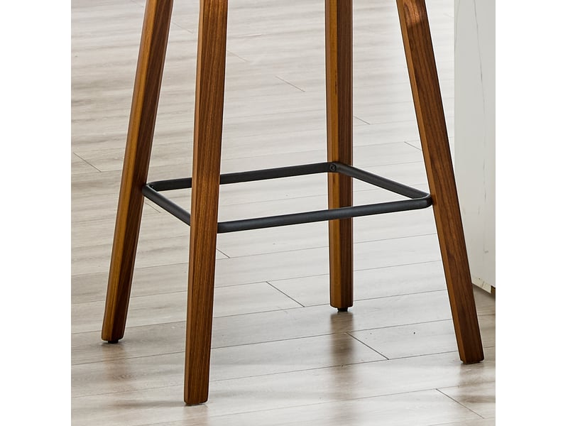  Tabouret de bar avec accoudoirs, dossier ergonomique et repose-pieds, en bois marron, 68 × 52,5 × 44 cm  - Conforama E